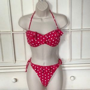 NWTs Seafolly Pink and White PolkaDot Ruffle Bikini Size 8